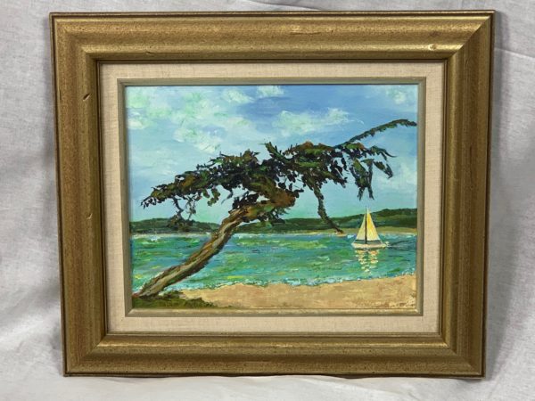 Vintage Painting Sailboat on Bay